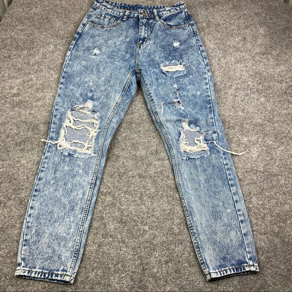 Shein Womens Distressed Acid Wash Straight Denim Jean Size Small 24"